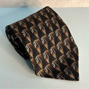 Hill Archer Geometric Black and Brown 56” Silk Tie